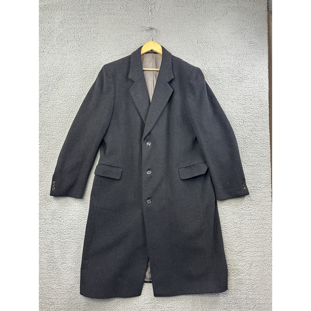 Teller Cashmere Coat Overcoat Mens Large‎ Black Vintage Button Up